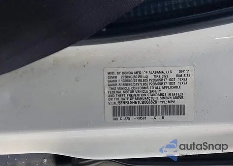 2012 Honda Odyssey Ex-L z USA, uszkodzony, nr VIN 5FNRL5H61CB008828